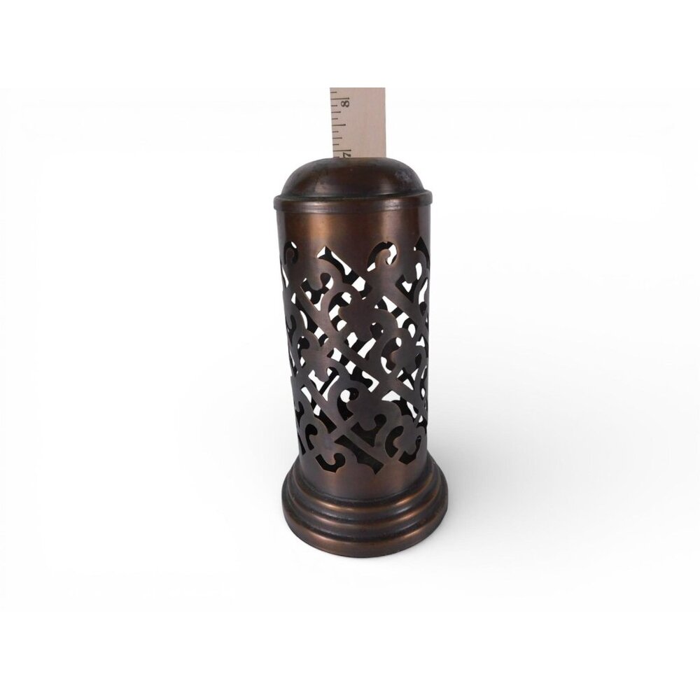 Brown Metal Moroccan Candle Holder Geometric Cutout Medium Table Decor Lantern - Picture 2 of 7